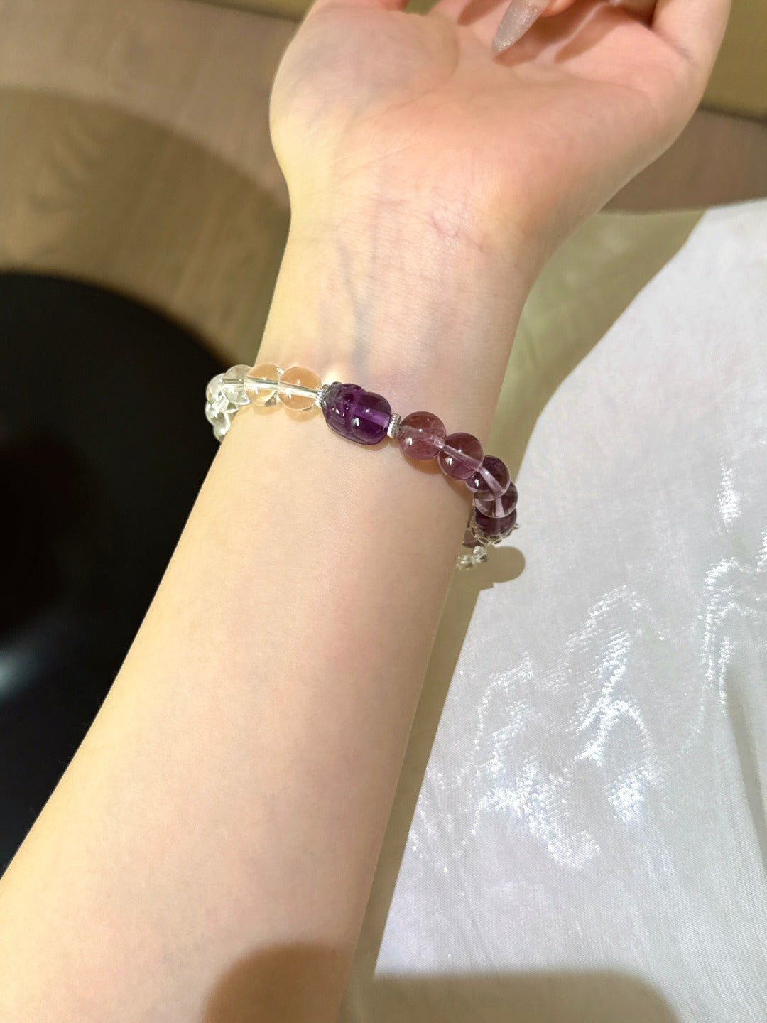 ▫️▪️ Amethyst white crystal Pixiu bracelet